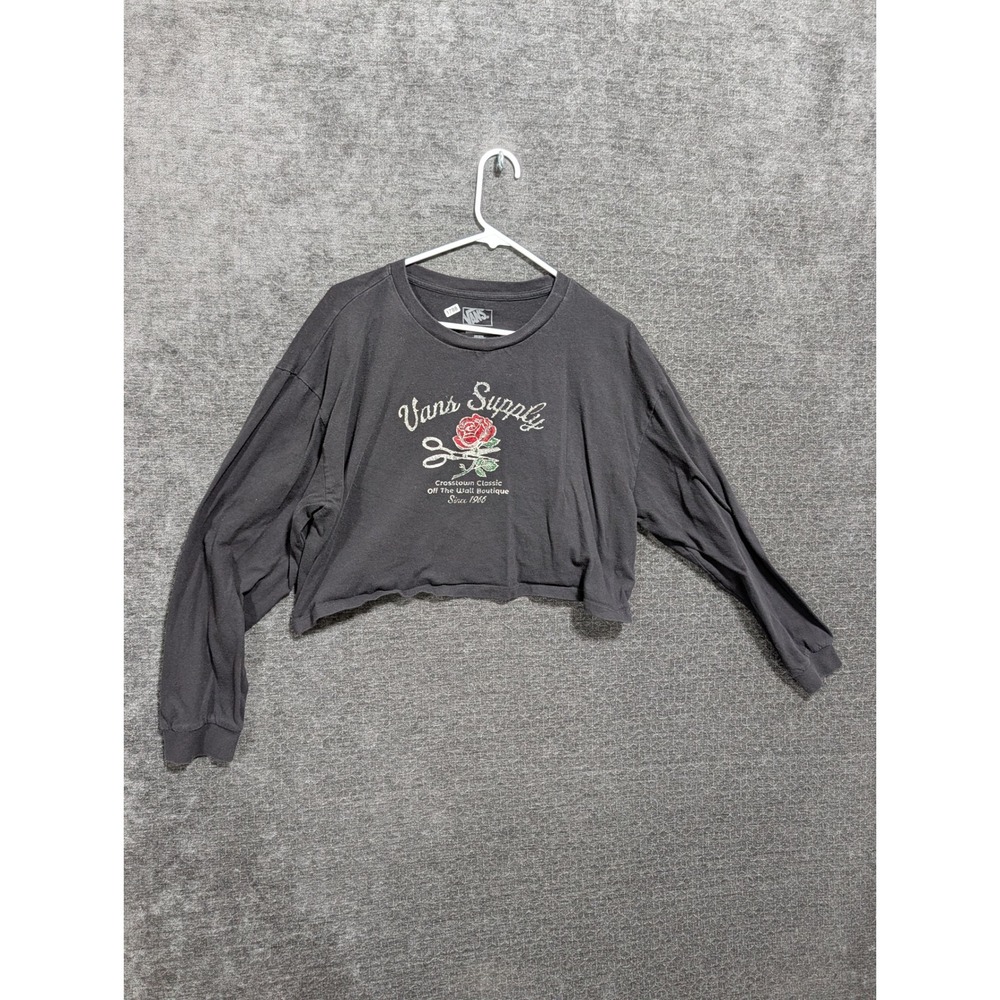 Vans Supply Womens Rose Scissors Graphic Cropped Long Sleeve Tee Black XL 1788